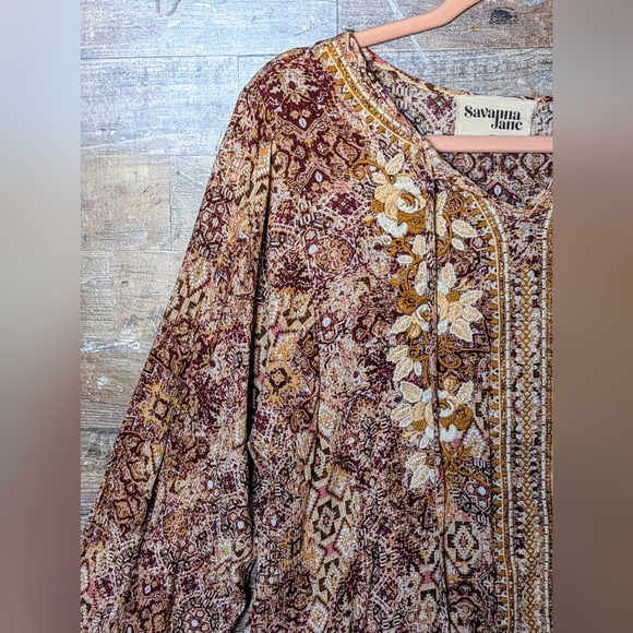 Savannah Jane Floral Embroidered W Ties Hi Lo Tunic - Picture 3 of 16